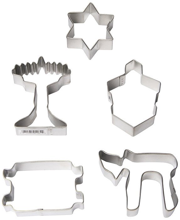 R & M International 5 Piece Jewish Holiday Cookie Cutter Set in Gift Box - Menorah, Torah, Chai, Dreidel, and...