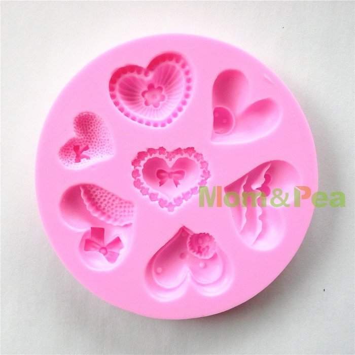 Mom&pea 0601 Hearts Shaped Silicone Mould for Fondant Cake Sugar Paste Cake Decoration 3d Cake Toppers Mold 9.9... N4