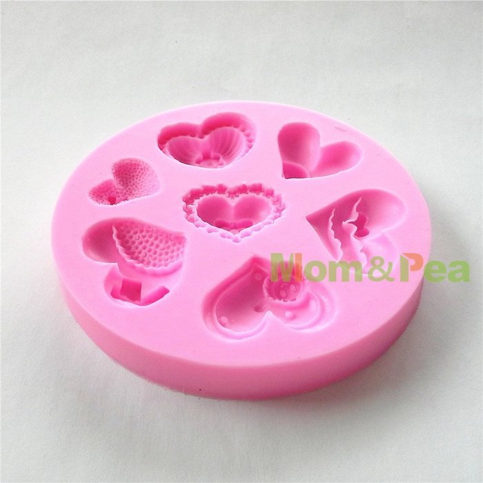 Mom&pea 0601 Hearts Shaped Silicone Mould for Fondant Cake Sugar Paste Cake Decoration 3d Cake Toppers Mold 9.9... N5