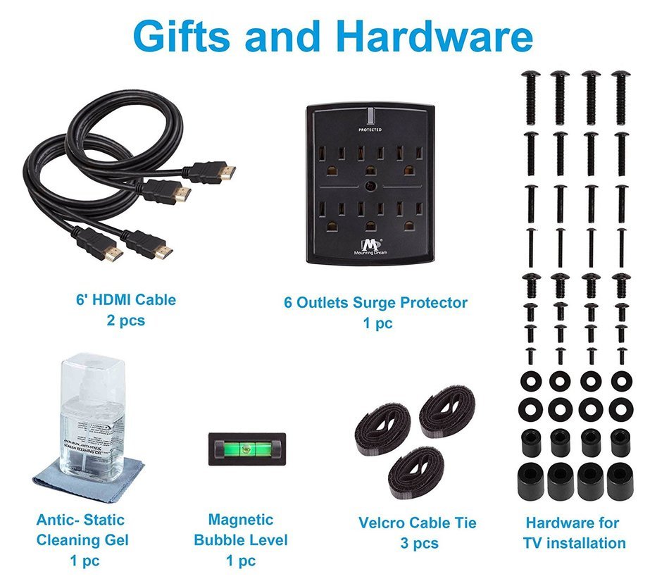 Mounting Dream MD2377-KT TV Wall Mount Bracket Kit with Surge Protector, 2 HDMI Cables, Magnetic Bubble Level... N2