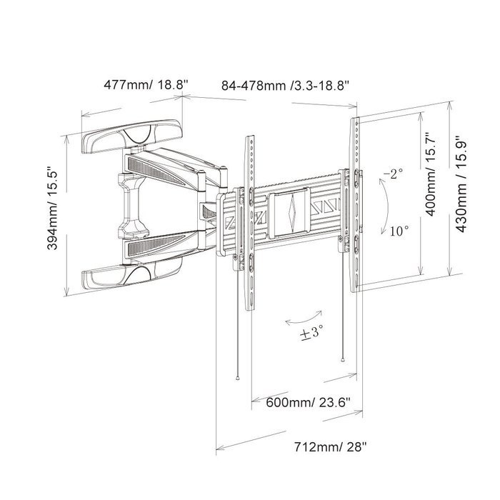 Loctek R2 For Both Flat Panel And Curved Panel UHD HD TV Wall Mount Bracket Articulating Arm Swivel & Tilt for... N6