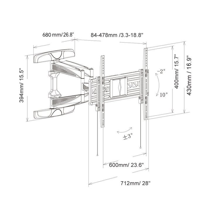 Loctek R2 For Both Flat Panel And Curved Panel UHD HD TV Wall Mount Bracket Articulating Arm Swivel & Tilt for... N8