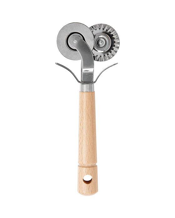 Fante&rsquo;s Cousin Rosa&rsquo;s Double-Blade Pastry Ravioli Pasta Dough Cutter Crimper Wheel, Stainless Steel with Beechwood...