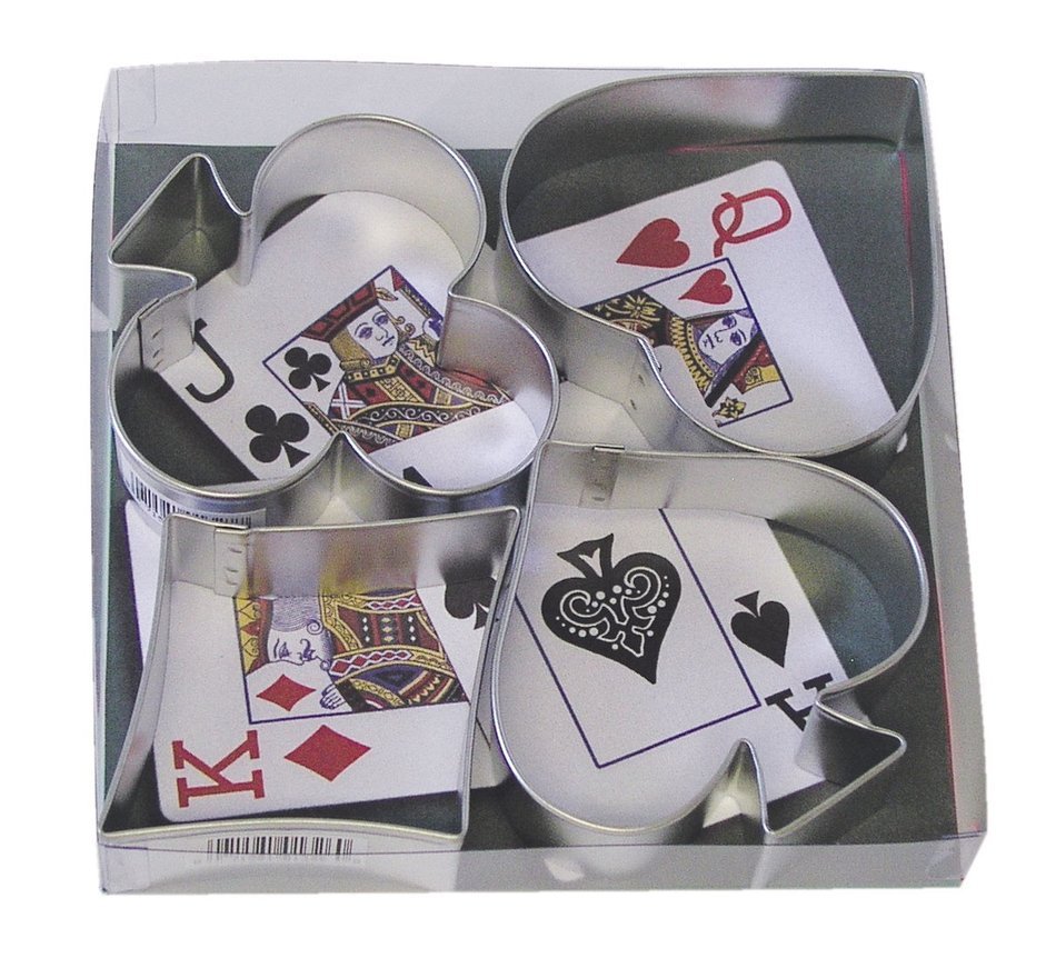 R & M Ace, Club, Diamond Heart Suit 4 Piece Cookie Cutter Set with Gift Box