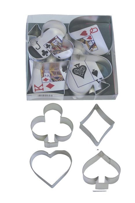 R & M Ace, Club, Diamond Heart Suit 4 Piece Cookie Cutter Set with Gift Box N3