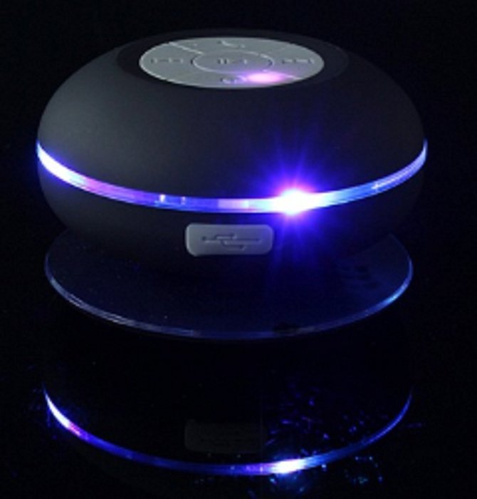 Innovation Suction Cup Colorful Handsfree Waterproof Bluetooth Shower Speaker with LED flashing light (Black Color)