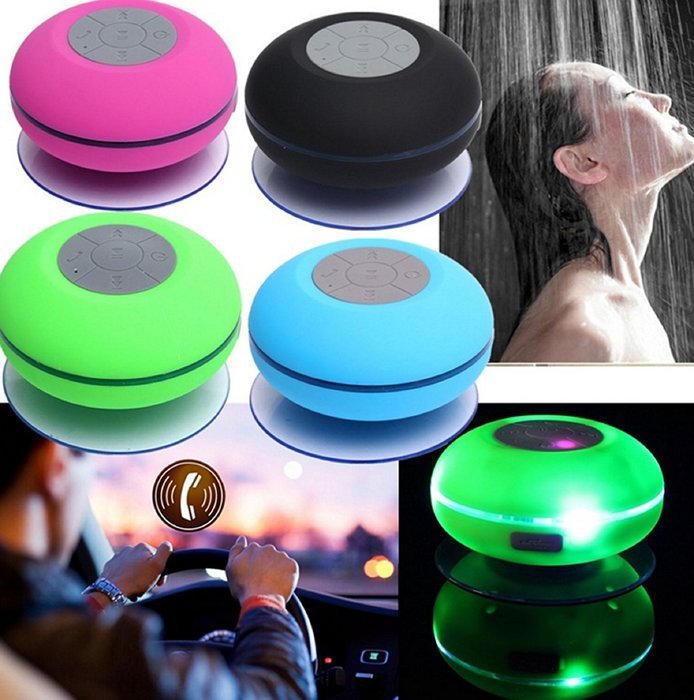 Innovation Suction Cup Colorful Handsfree Waterproof Bluetooth Shower Speaker with LED flashing light (Black Color) N7