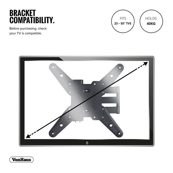 VonHaus Ultra Slim Cantilever Articulating Arm Swivel and Tilt Wall Mount TV Bracket for 26-55 Inch For LCD, LED... N2