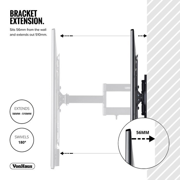 VonHaus Ultra Slim Cantilever Articulating Arm Swivel and Tilt Wall Mount TV Bracket for 26-55 Inch For LCD, LED... N3