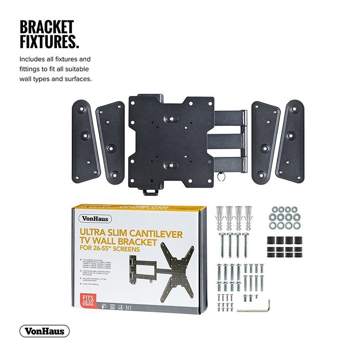 VonHaus Ultra Slim Cantilever Articulating Arm Swivel and Tilt Wall Mount TV Bracket for 26-55 Inch For LCD, LED... N8