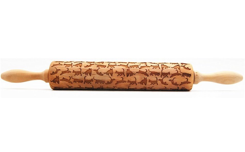 Wooden Laser Engraved Rolling Pin with Cats Pattern for Embossed Cookies N2