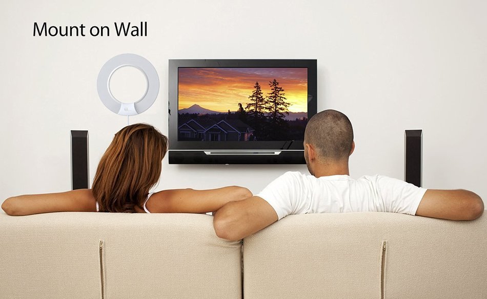 1byone 50 Miles Amplified HDTV Antenna Omni-directional TV Antenna with Inline Amplifier and Included Stand, 10... N3