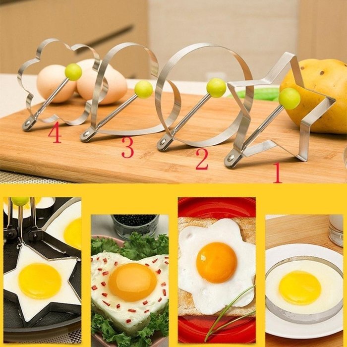 Elevin(TM) 4PC Thick Stainless Steel Omelette Mold Control Rice Omelette Mold Love N5