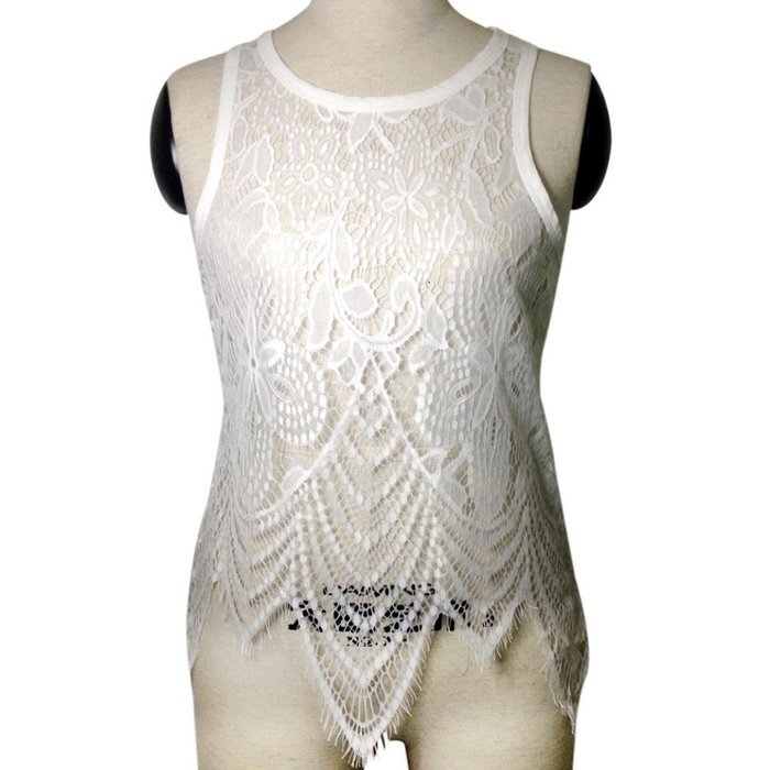 AIMTOPPY Fashion Women Lace Crochet Vest Tank Top Casual Sleeveless Blouse (L, White) N2