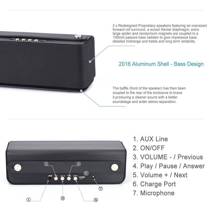 Efsound Handheld Portable Wireless Bluetooth Speaker Aluminum Enclosure Built in Microphone and Hands-Free with... N5