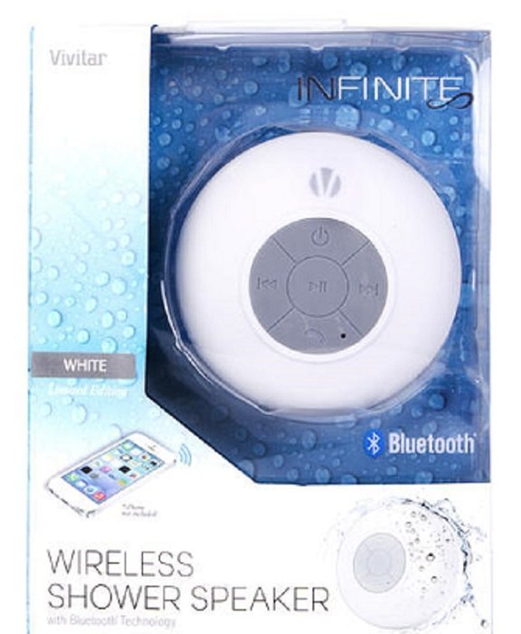 White Vivitar Wireless Shower Speaker with Bluetooth Technology