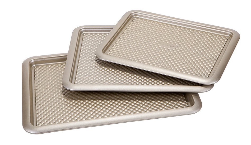 Art and Cook 3 Piece Non-Stick Carbon Steel Cookie Sheet Set, 14.5" x 11"/16" x 12.5"/18" x 13", Champagne