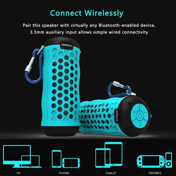 IGIDIA IPX5 Waterproof Portable Bluetooth Speakers, Outdoor/Shower Wireless Speaker with Enhanced Bass（Blue） N4