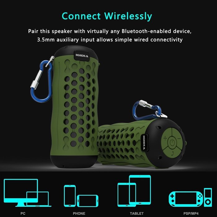 IGIDIA IPX5 Waterproof Portable Bluetooth Speakers, Outdoor/Shower Wireless Speaker with Enhanced Bass（Blue） N11