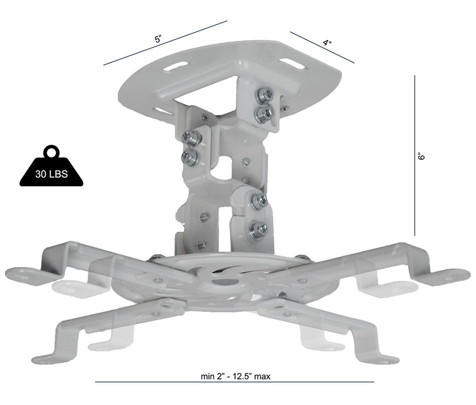 VIVO Universal Adjustable White Ceiling Projector / Projection Mount Extending Arms (MOUNT-VP01W) N3
