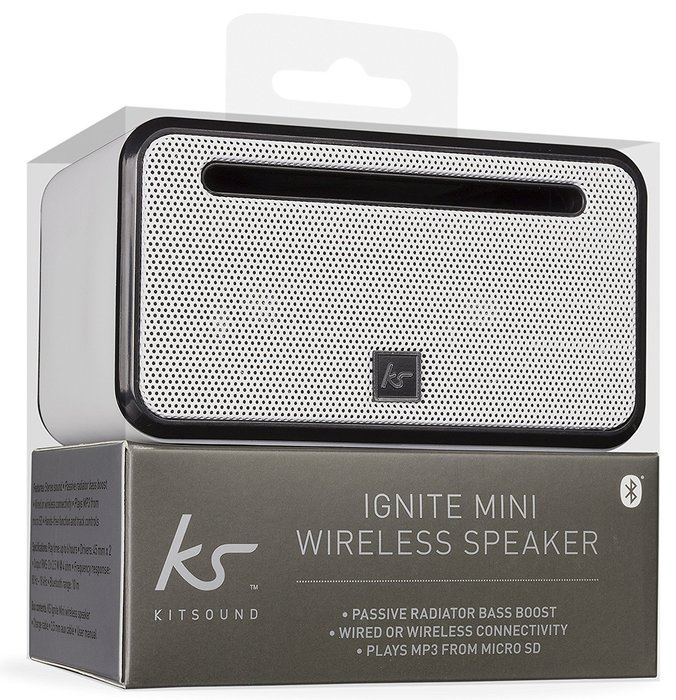 KitSound Ignite Mini Universal Portable Wireless Bluetooth Speaker Compatible with Smartphones and Tablets - White N4
