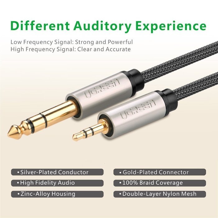 Ugreen Gold Plated 3.5mm 1/8" Male to 6.35mm 1/4" Male Stereo Audio Cable 3 Feet N4
