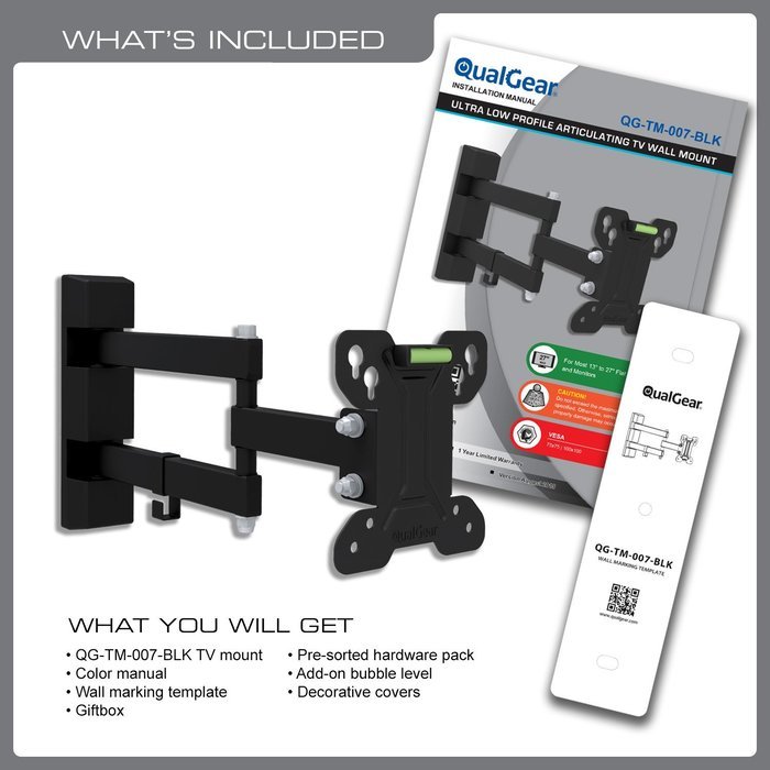 QualGear QG-TM-001 37-Inch to 70-Inch Universal Ultra Slim Low Profile Picture Hanging Style Wire Rope Wall Mount... N36