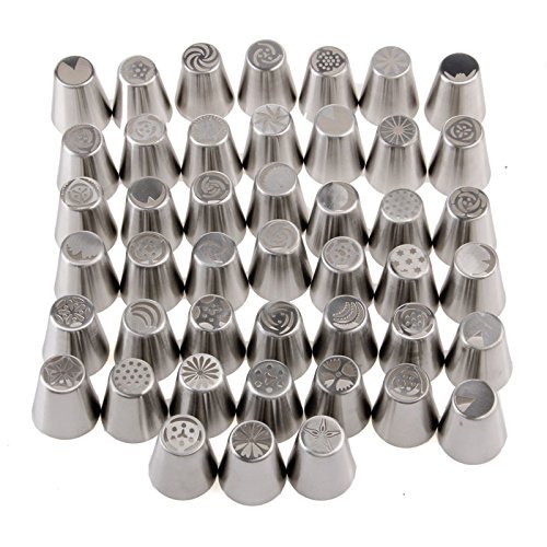 Delight eShop 45Pcs Russian Flower Piping Tulip Icing Nozzles Cake Decoration Baking Tools Set