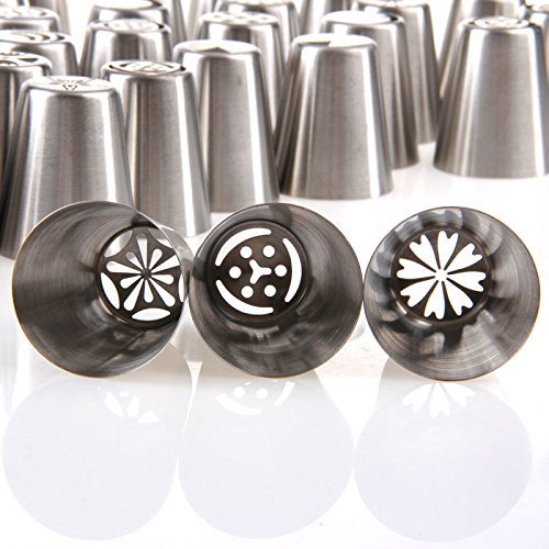 Delight eShop 45Pcs Russian Flower Piping Tulip Icing Nozzles Cake Decoration Baking Tools Set N3