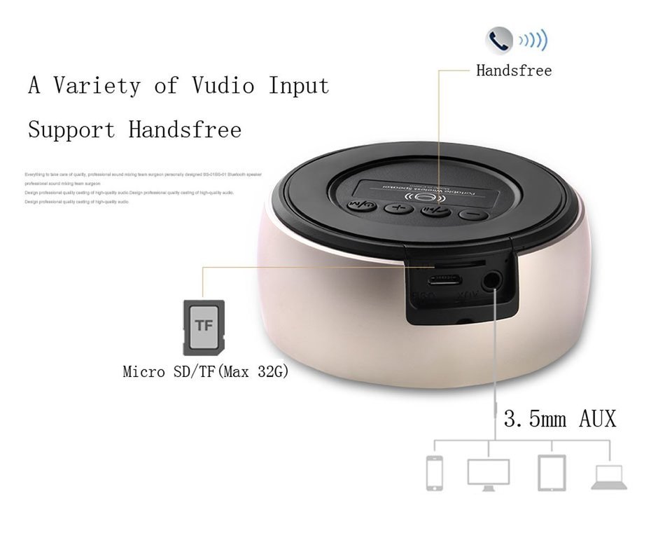 Aukoo Portable Bluetooth Speaker, Hi-Fi Portable Mini Round Metal Wireless Stereo Speaker, Works for Iphone, Ipad... N5