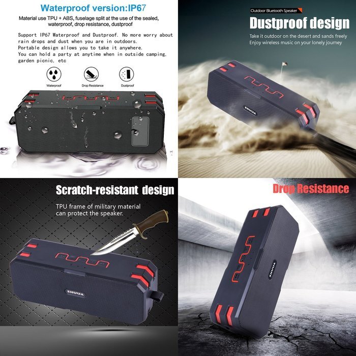 Shuua Bluetooth Outdoor Speakers IP67 Dustproof/Waterproof Portable Wireless Loudspeaker HIFI Bass,Built-in 5200mAh... N3