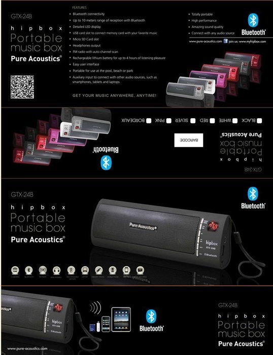 Pure Acoustics HipBox Wireless Portable Bluetooth Companion Speaker with Aux + FM Radio and Phone Call Handling...