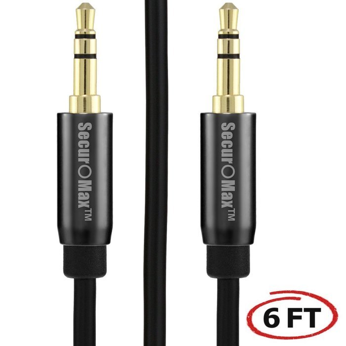 SecurOMax Male to Male Aux Cable with Shielded Cord, 6 Feet