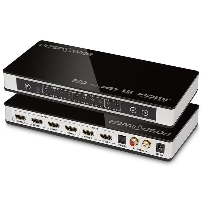 4 x 2 HDMI Matrix Switch [Ultra HD 4K x 2K], FosPower 4 In 2 Out Switcher / Splitter with Optical & L/R Audio...