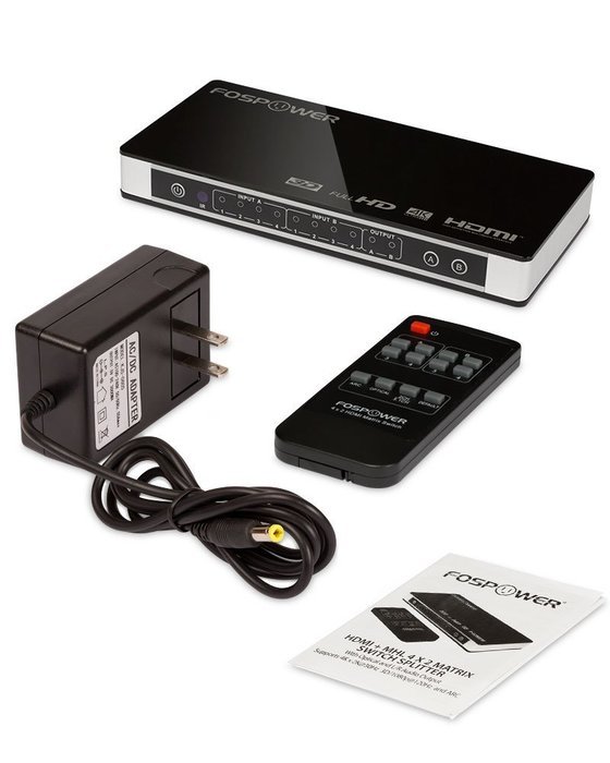 4 x 2 HDMI Matrix Switch [Ultra HD 4K x 2K], FosPower 4 In 2 Out Switcher / Splitter with Optical & L/R Audio... N6