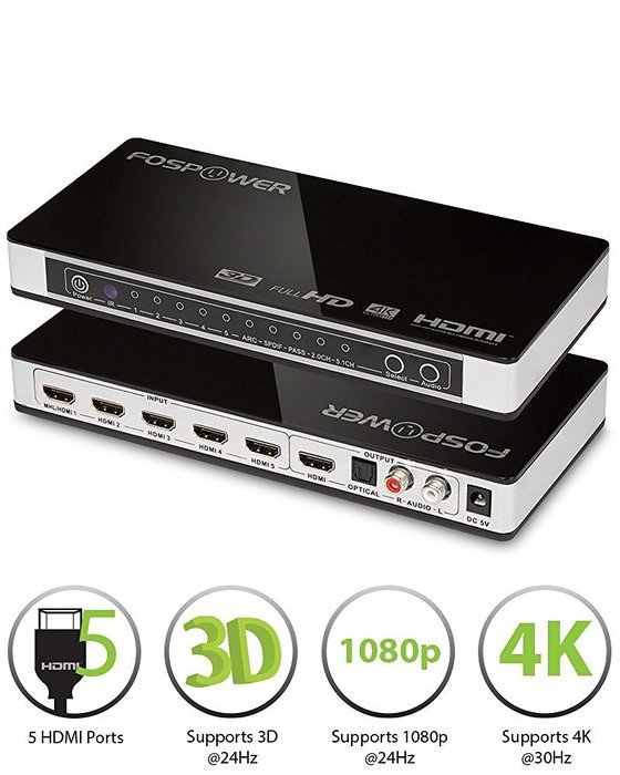 4 x 2 HDMI Matrix Switch [Ultra HD 4K x 2K], FosPower 4 In 2 Out Switcher / Splitter with Optical & L/R Audio... N15