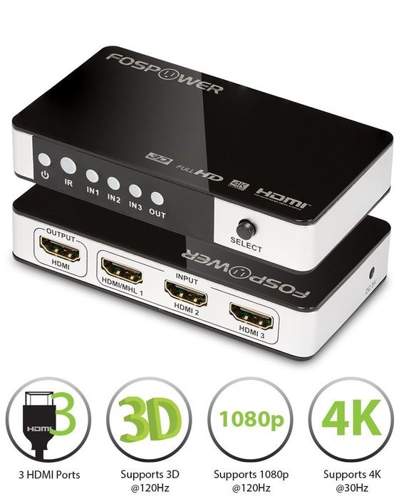 4 x 2 HDMI Matrix Switch [Ultra HD 4K x 2K], FosPower 4 In 2 Out Switcher / Splitter with Optical & L/R Audio... N18