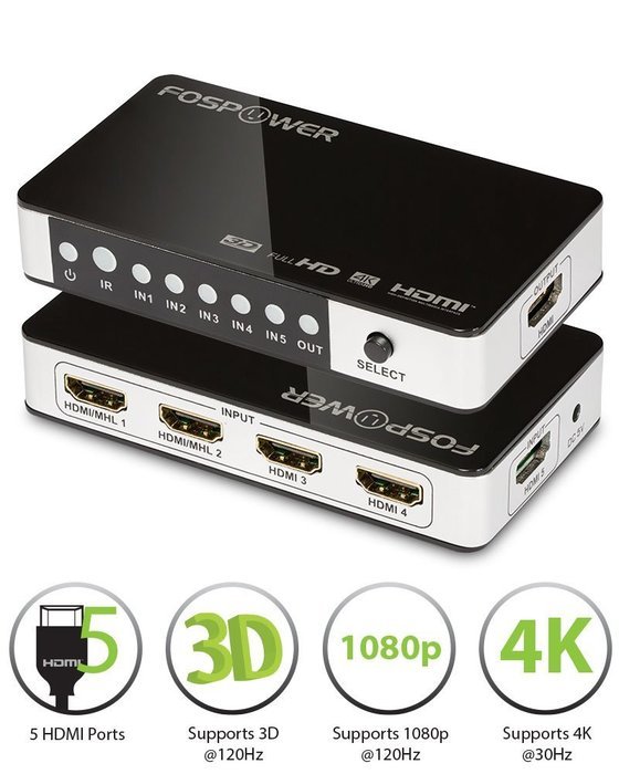 4 x 2 HDMI Matrix Switch [Ultra HD 4K x 2K], FosPower 4 In 2 Out Switcher / Splitter with Optical & L/R Audio... N25