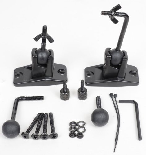 VideoSecu One Pair Black Univaersal Satellite Speaker Mount Bracket for Wall and Ceiling, fits Keyhole and thread... N2