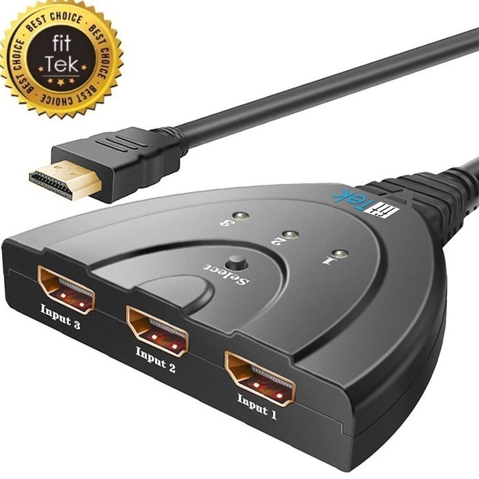 fitTek&reg;Hdmi Switch Splitter 3 In 1 out Port Cable with Pigtail Supports 3D, 1080P, HD Audio