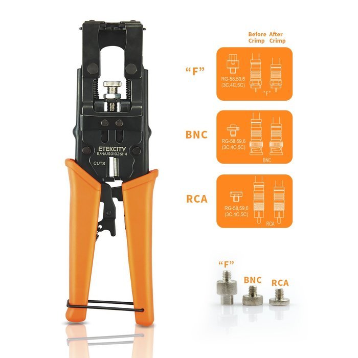 Etekcity Multifunctional Coax Compression Connector Adjustable Tool, Wire Cutter, for RG58 RG59 RG6 F BNC RCA N3