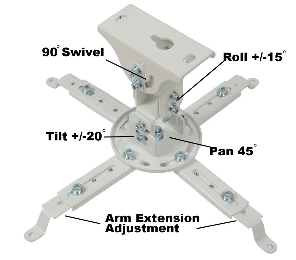 VideoSecu LCD/DLP Projector Ceiling Mount Bracket White Fits both flat or Vaulted ceiling PJ2W 1CA N14