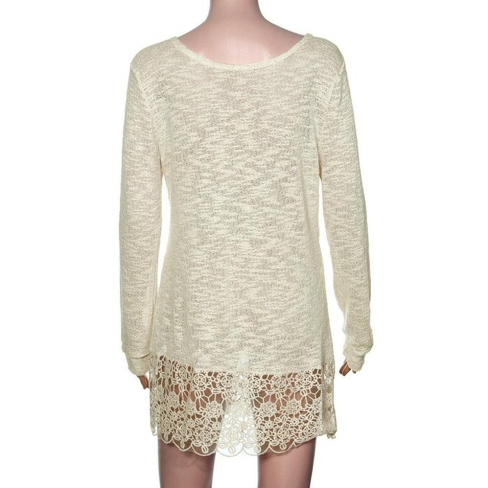 AIMTOPPY Fashion Women Lace Long Sleeve Shirt Blouse Slim Knitwear Tops (XL, A) N5
