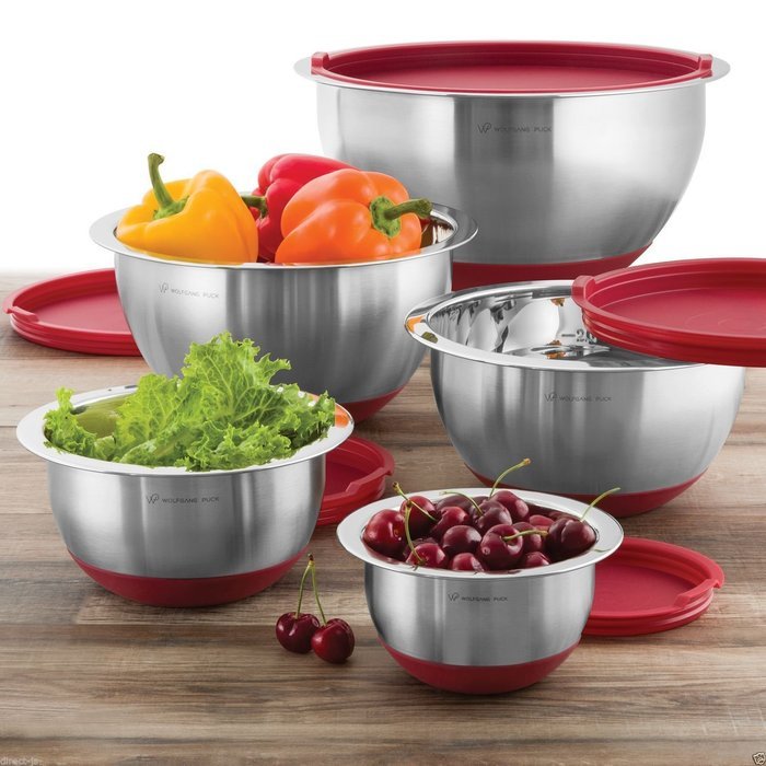 Wolfgang Puck 10 PC Stainless Steel Mixing Bowl Set (Red)