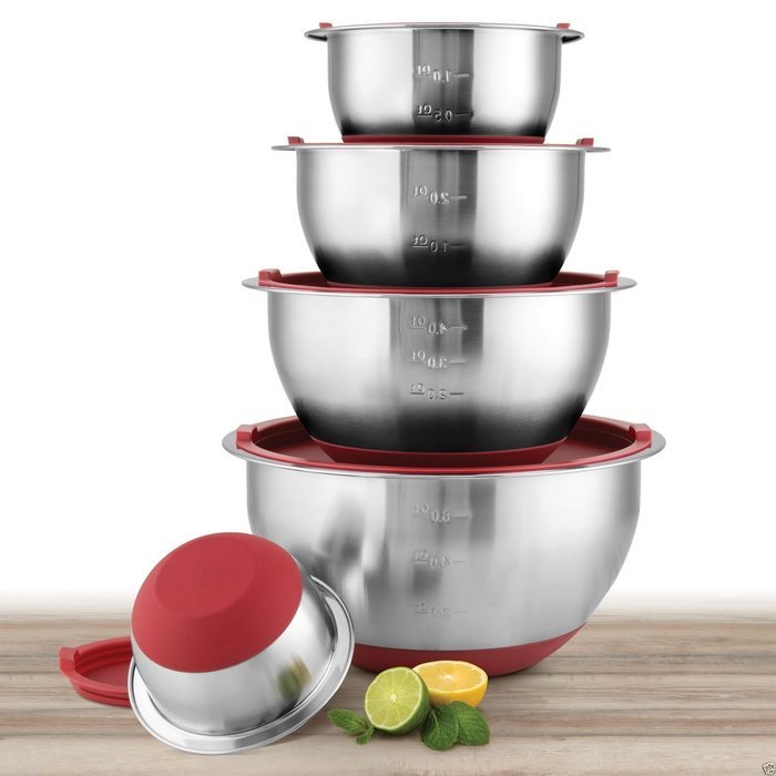 Wolfgang Puck 10 PC Stainless Steel Mixing Bowl Set (Red) N2