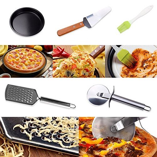 9 Inch Pizza Making Tools Household Oven Pizza Pan Knife Shovels Oil Brush 5pcs Gold Cooking Utensils Baking Sheet... N6