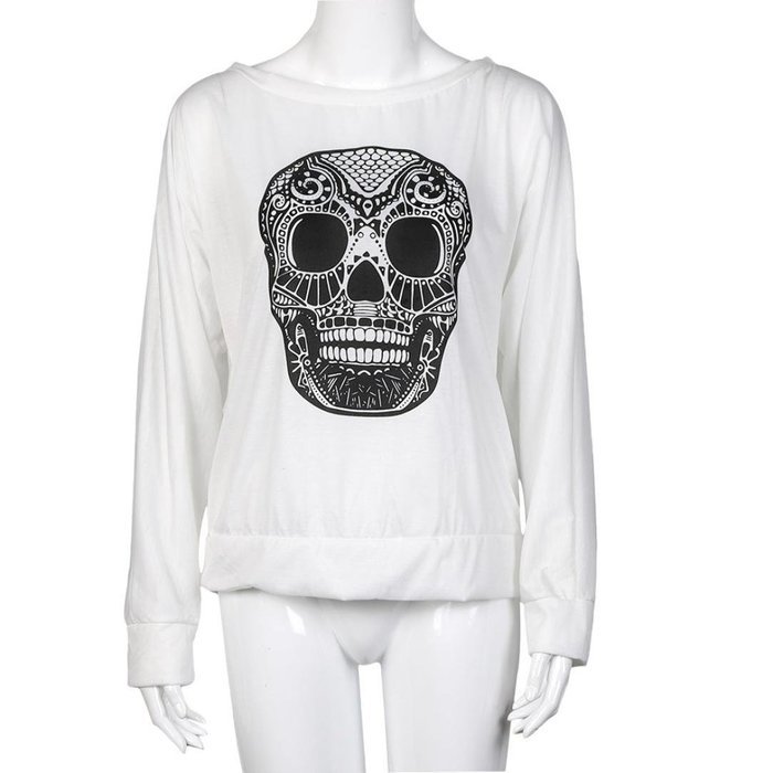 AIMTOPPY Women Loose Skull Printing Word Shoulder Long Sleeve T-shirt Tops Blouse (XL, Pink) N8