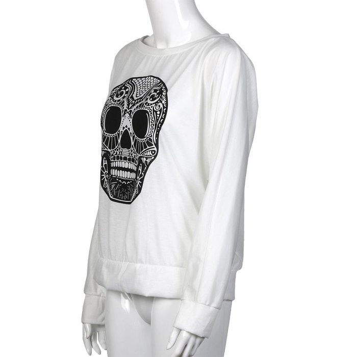 AIMTOPPY Women Loose Skull Printing Word Shoulder Long Sleeve T-shirt Tops Blouse (XL, Pink) N9