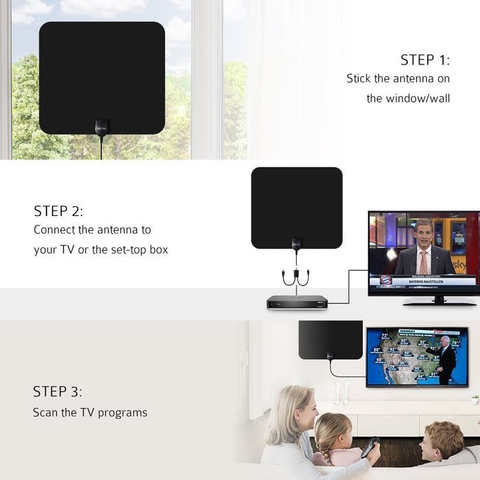 Powilling Amplified Indoor HDTV Antenna 50 Mile Range With Power Supply and 13.2ft Coax Cable N4