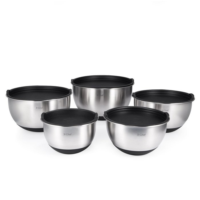Mixing Bowls Set, X-Chef Professional Stainless Steel Mixing Bowls With Lids, Measurement Lines, Set of 5 Christmas... N2